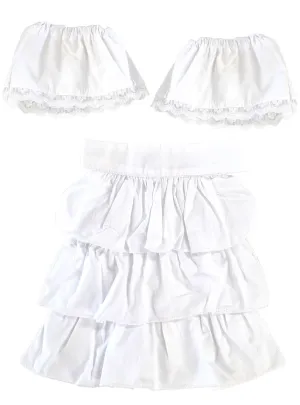 Ruffled White Lace Jabot and Wrist Cuffs Accessory Set