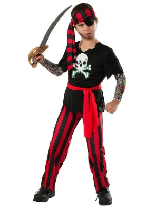 Rugged Boys Black and Red Tattooed Pirate Costume