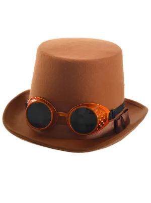 Rust Brown Steampunk Top Hat with Bronze Goggles