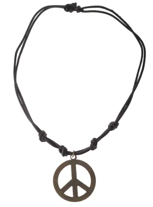 Rustic Bronze Peace Sign with Leather Cord Hippie Jewellery