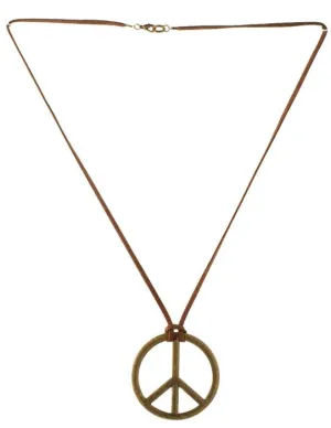 Rustic Peace Sign Necklace With Leather Chain
