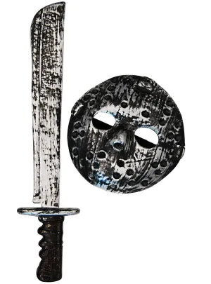 Rustic Silver Hockey Mask and Machete Accessory Set