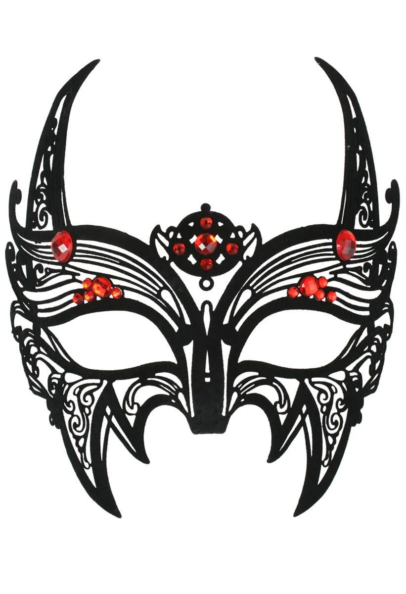Sabrina Devil Flocked Black Filigree Masquerade Mask
