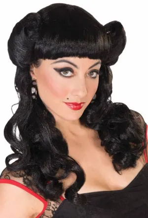 Sadie Womens Black Rockabilly Pin-Up Costume Wig