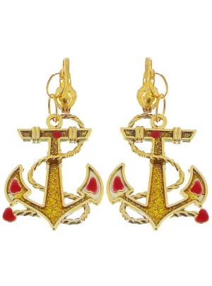 Sailor Girl Clip On Gold Anchor Costume Earrings