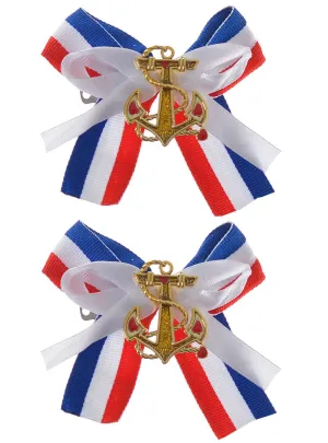 Sailor Girl Hair Clips with Gold Anchors - 2 Pack