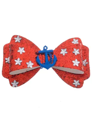 Sailor Girl Red Glitter and Anchor Hair Bow Costume Accessory