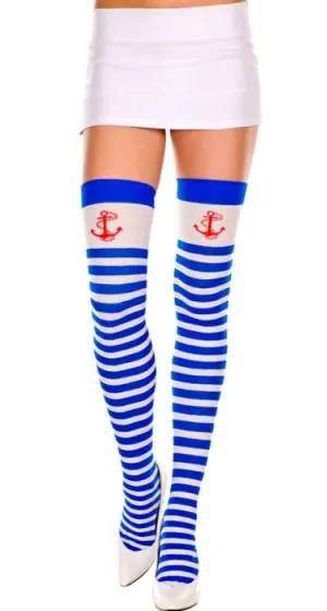 Sailor Striped Thigh Highs with Anchors