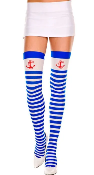 Sailor Striped Thigh Highs with Anchors