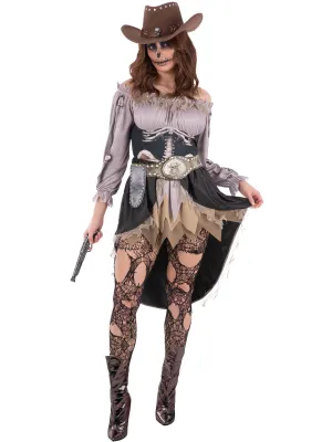Saloon Girl Womens Skeleton Cowgirl Halloween Costume