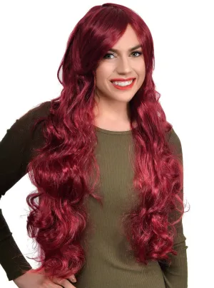 Sara Long Deep Burgundy Womens Curly Costume Wig