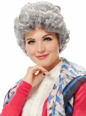 Sassy Senior Womens Short Curly Grey Costume Wig