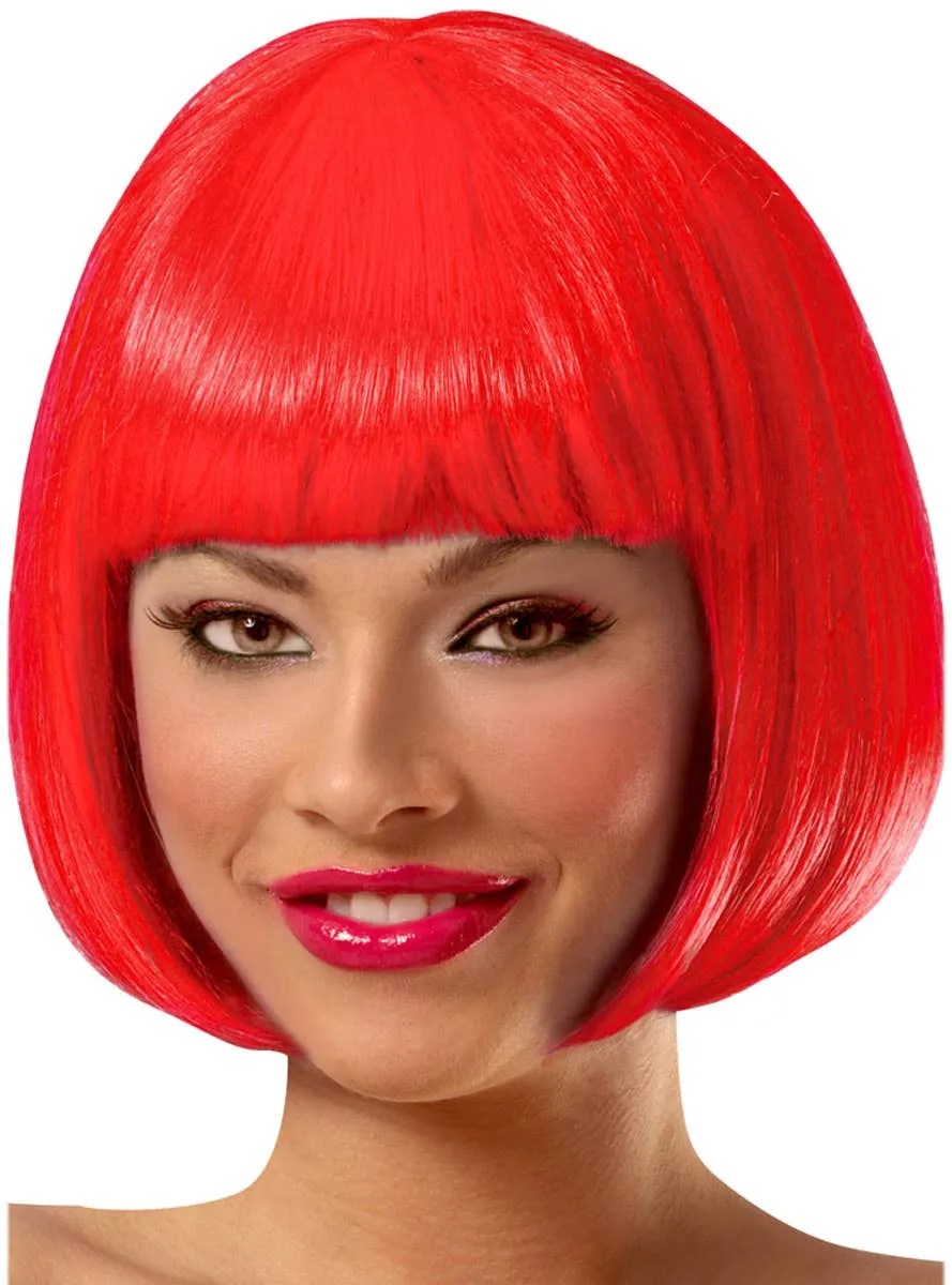 Sassy Short Bright Red Bob Womens Costume Wig