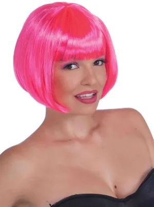 Sassy Short Neon Pink Womens Bob Costume Wig