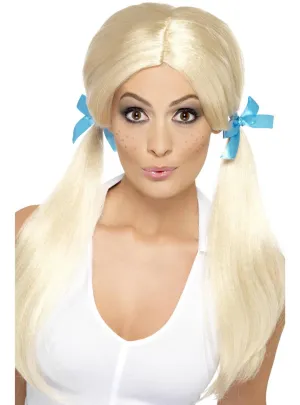 Sassy Womens Schoolgirl Blonde Pigtails Costume Wig