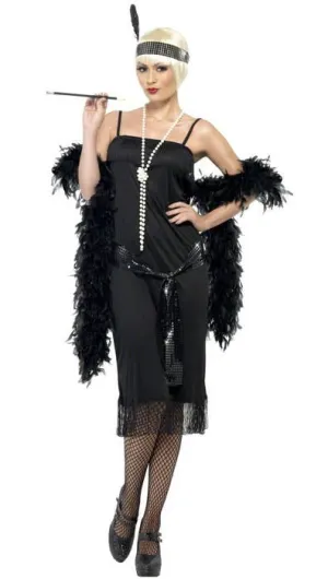 Sassy Womens Simple Black 1920s Flapper Dress Costume