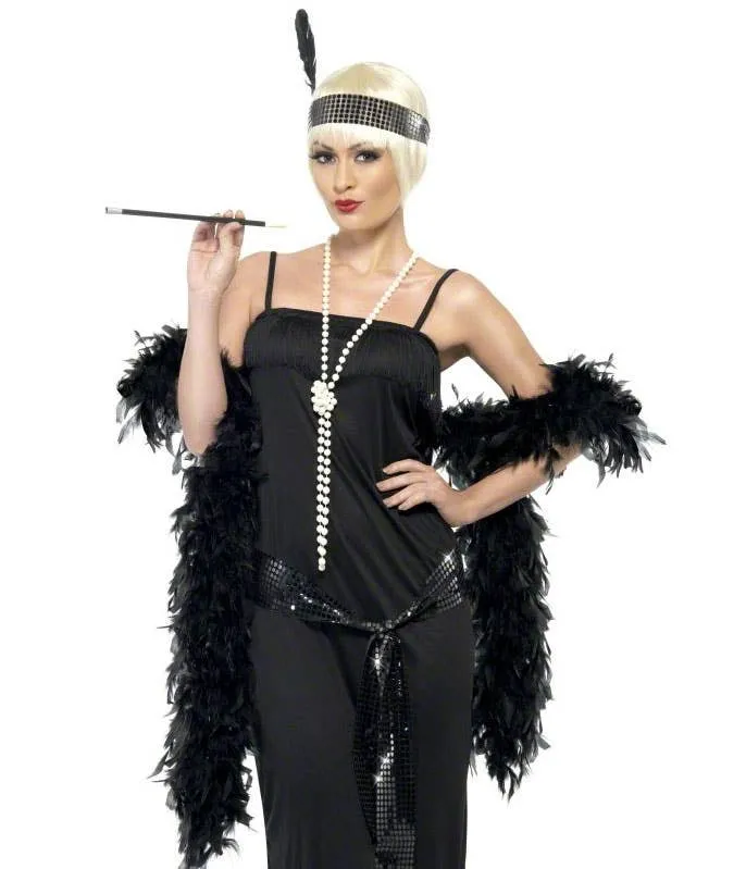Sassy Womens Simple Black 1920s Flapper Dress Costume