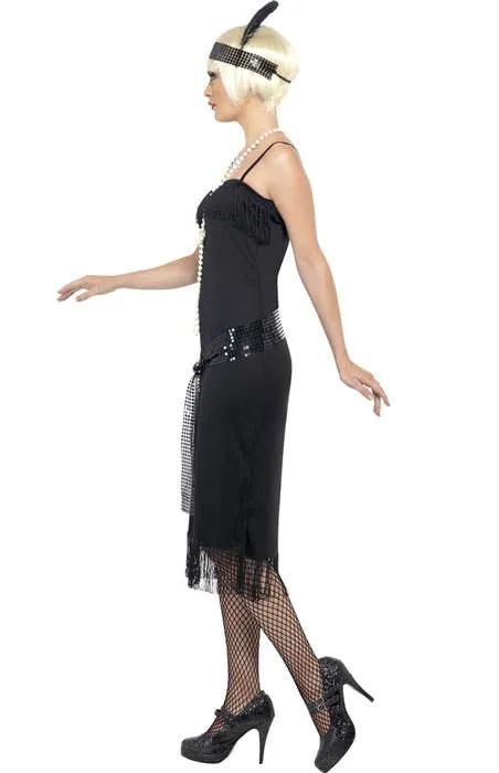 Sassy Womens Simple Black 1920s Flapper Dress Costume