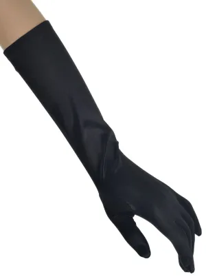 Satin Black Elbow Length Costume Gloves