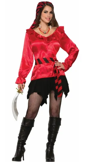 Satin Red Womens Pirate Blouse Costume Top