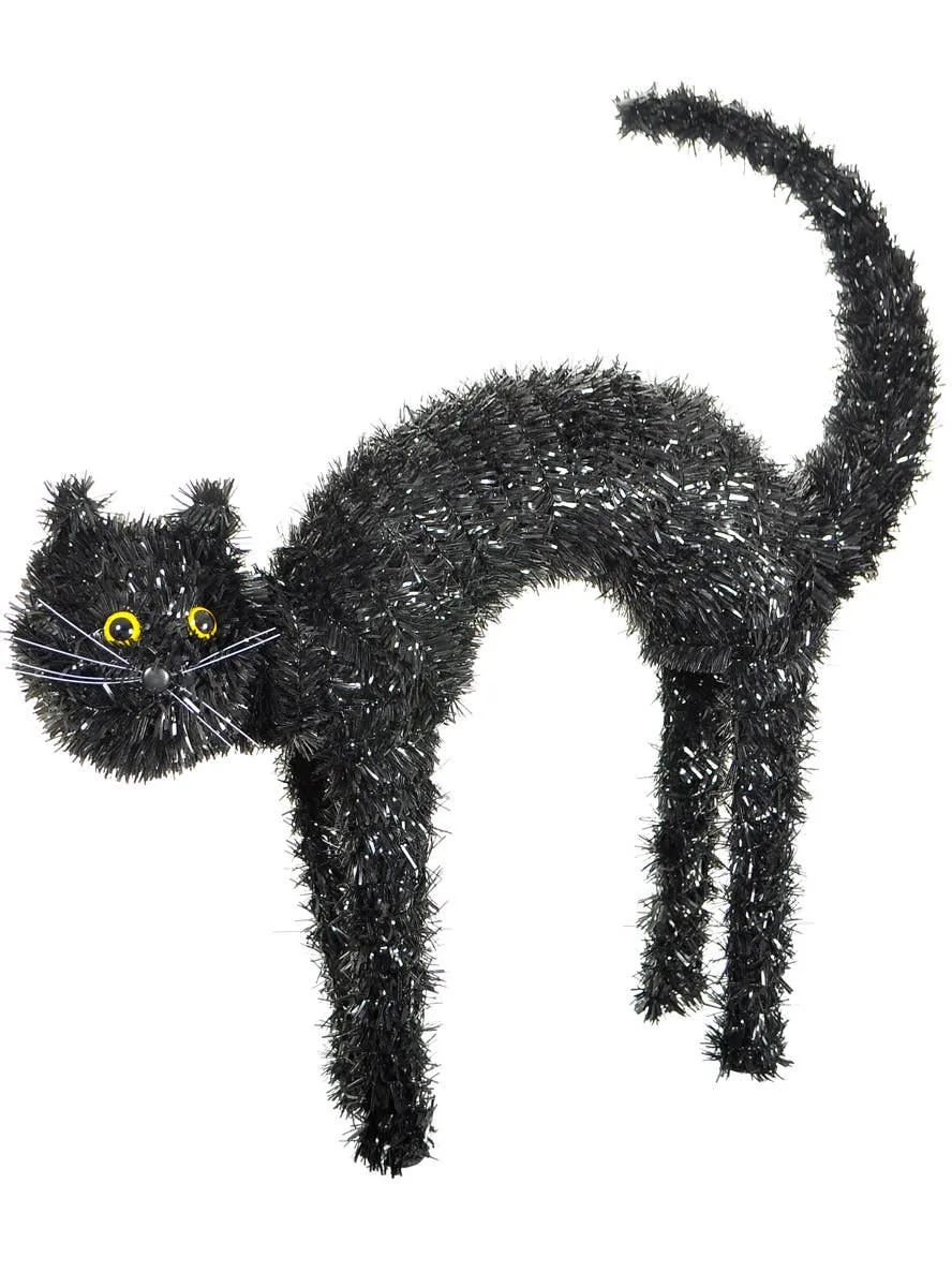 Scared Black Tinsel Cat Halloween Decoration
