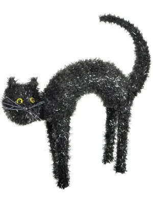 Scared Black Tinsel Cat Halloween Decoration