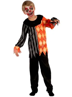Scary Black and Orange Clown Boys Halloween Costume