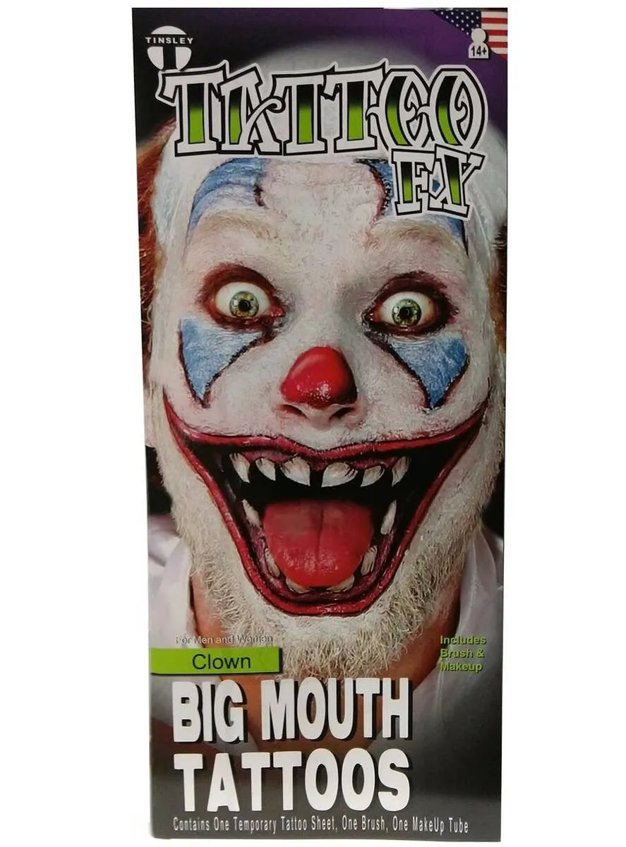 Scary Clown Evil Grin Temporary Face Tattoo Kit