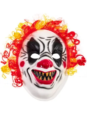 Scary Clown Face Mask with Red and Yellow Hair