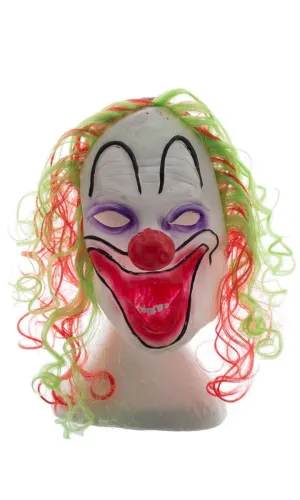 Scary Evil Clown Halloween Mask with Coloured Hair