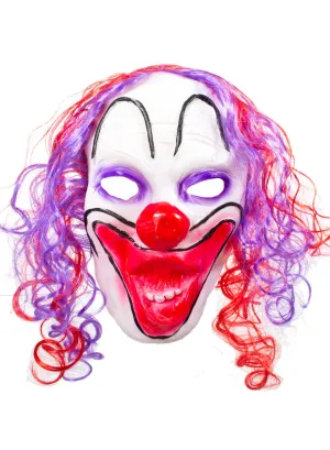Scary Evil Clown Halloween Mask with Purple Hair