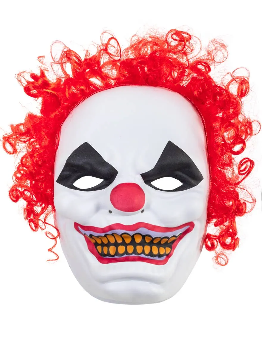 Scary Glutton Clown Face Mask with Curly Red Hair