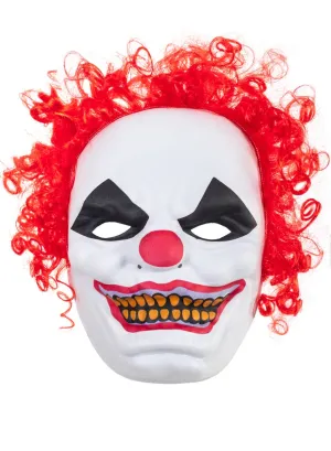 Scary Glutton Clown Face Mask with Curly Red Hair
