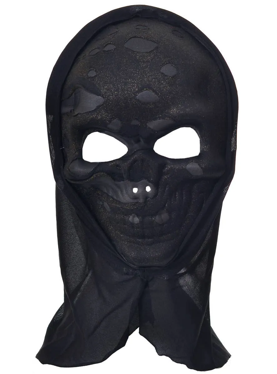 Scary Gold Lurex Skeleton Costume Mask with Black Hood