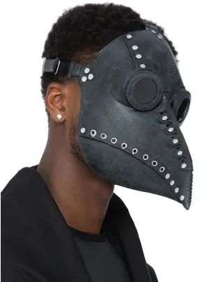 Scary Mens Black Latex Halloween Plague Doctor Mask