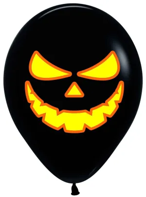 Scary Pumpkin Face Print 12 Pack 30cm Latex Halloween Balloons