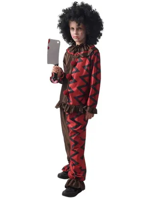 Scary Red and Brown Boys Clown Halloween Costume