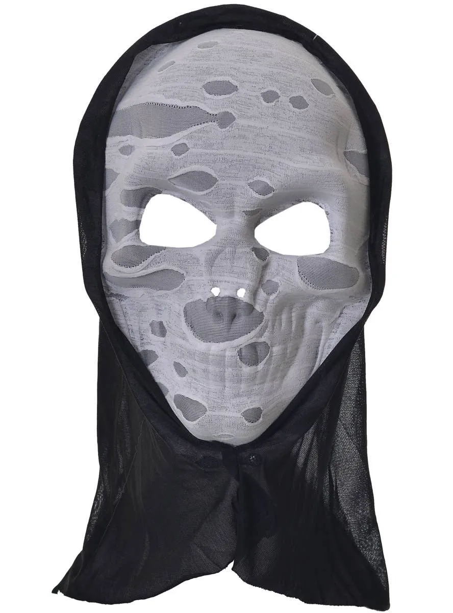 Scary White Skeleton Costume Mask with Black Hood