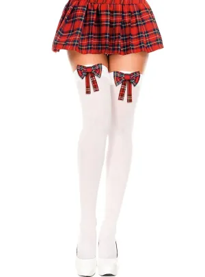 Schoolgirl Thigh High Stockings with Tartan Bows