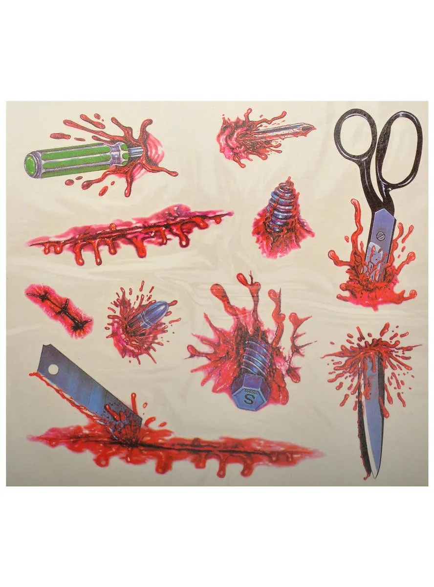 Scissors and Screw Wounds Halloween Temporary Tattoos