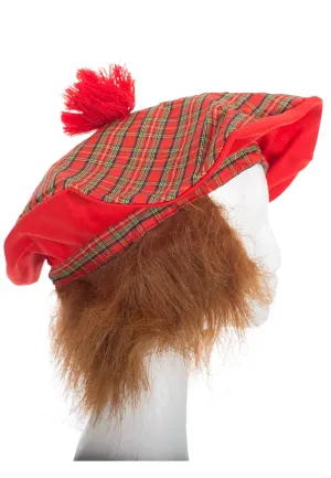 Scottish Red Tartan Hat with attached Ginger Wig