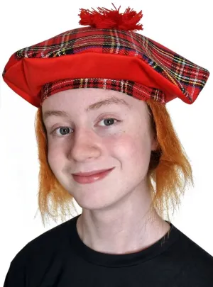 Scottish Red Tartan Kids Tam O Shanter Costume Hat
