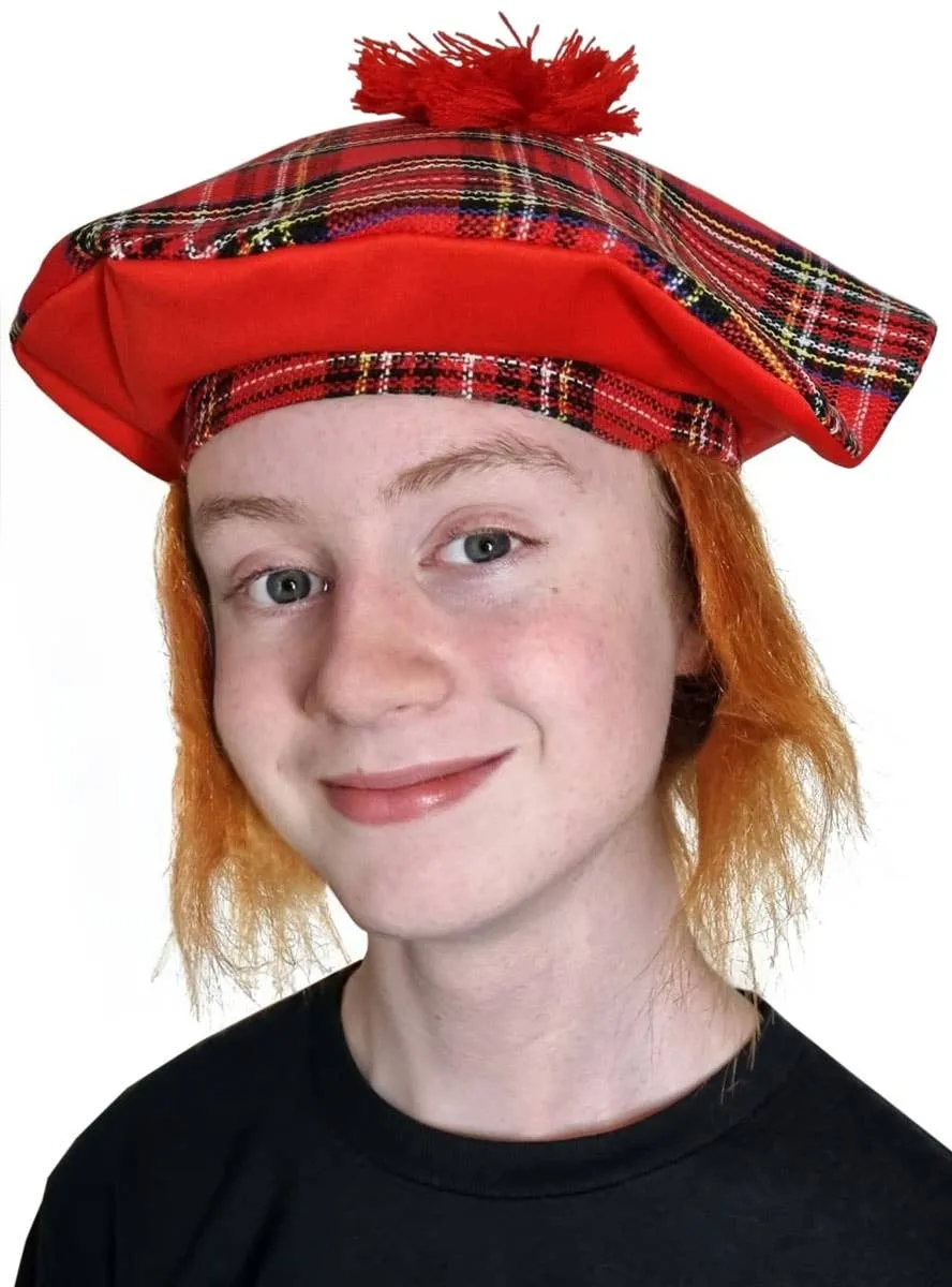 Scottish Red Tartan Kids Tam O Shanter Costume Hat