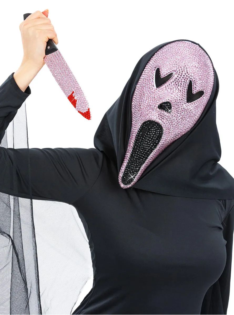 Scream Pink Jewelled Ghost Face Mask And Costume Knife Set