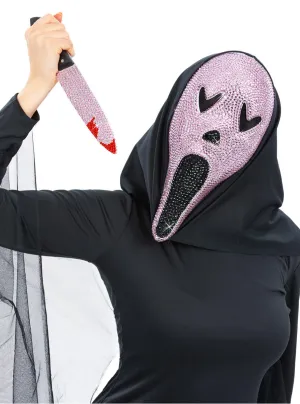 Scream Pink Jewelled Ghost Face Mask And Costume Knife Set