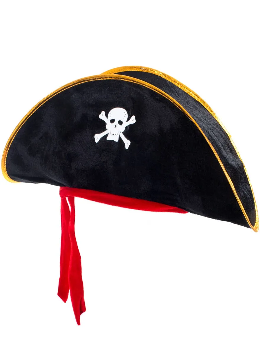 Sea Faring Pirate Plush Black Costume Hat with Skull Print