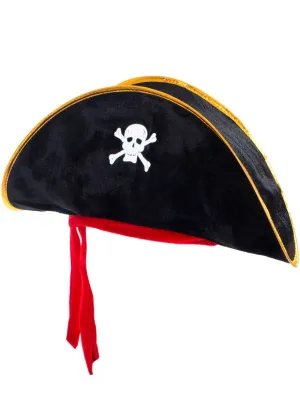 Sea Faring Pirate Plush Black Costume Hat with Skull Print