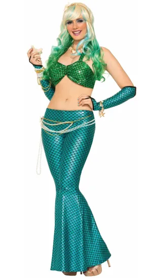 Sea Maiden Womens Blue Mermaid Scale Costume Leggings