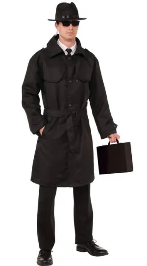 Secret Agent Mens Black Costume Trench Coat