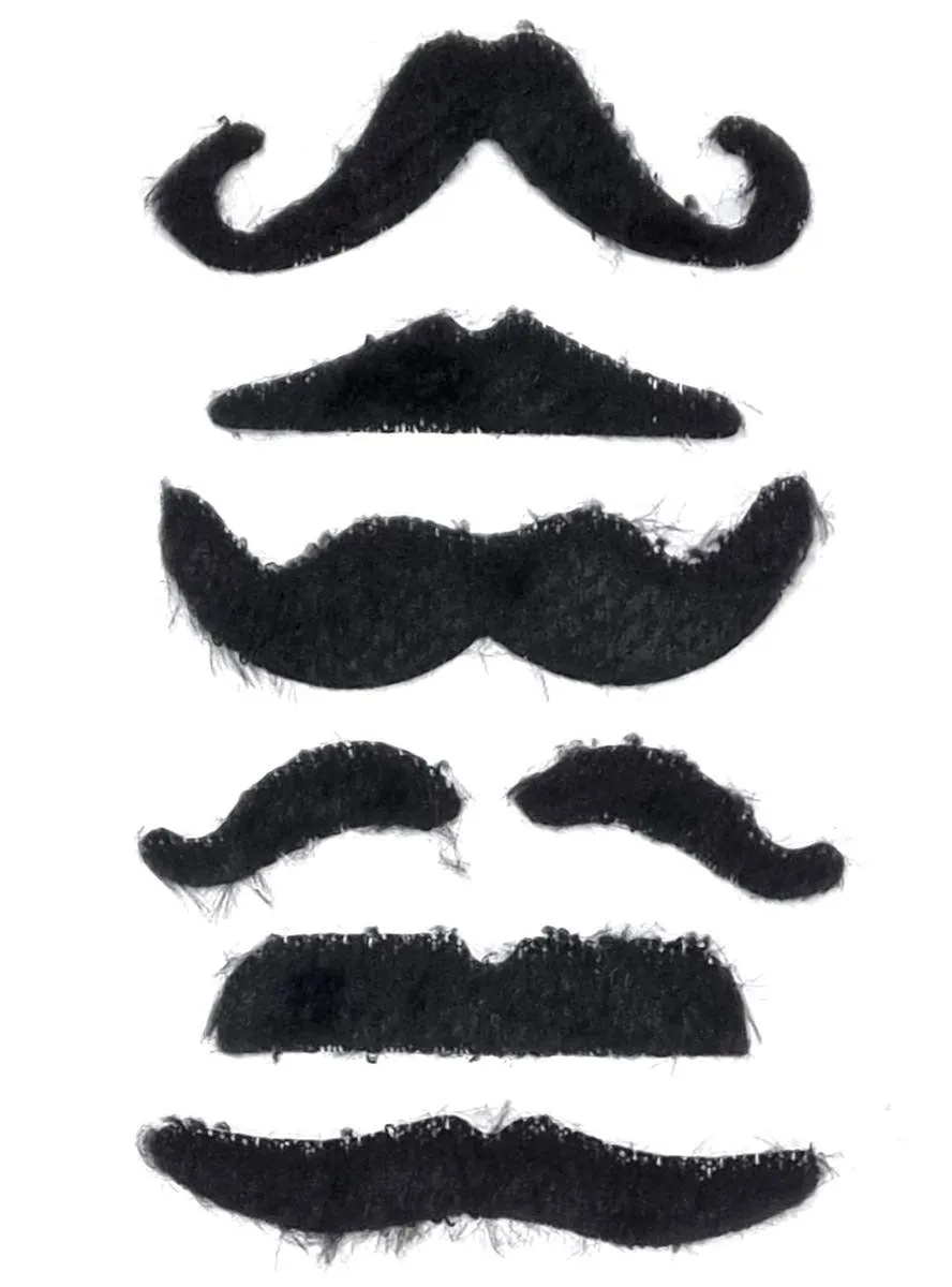Self Adhesive Black Costume Moustache Set of 6